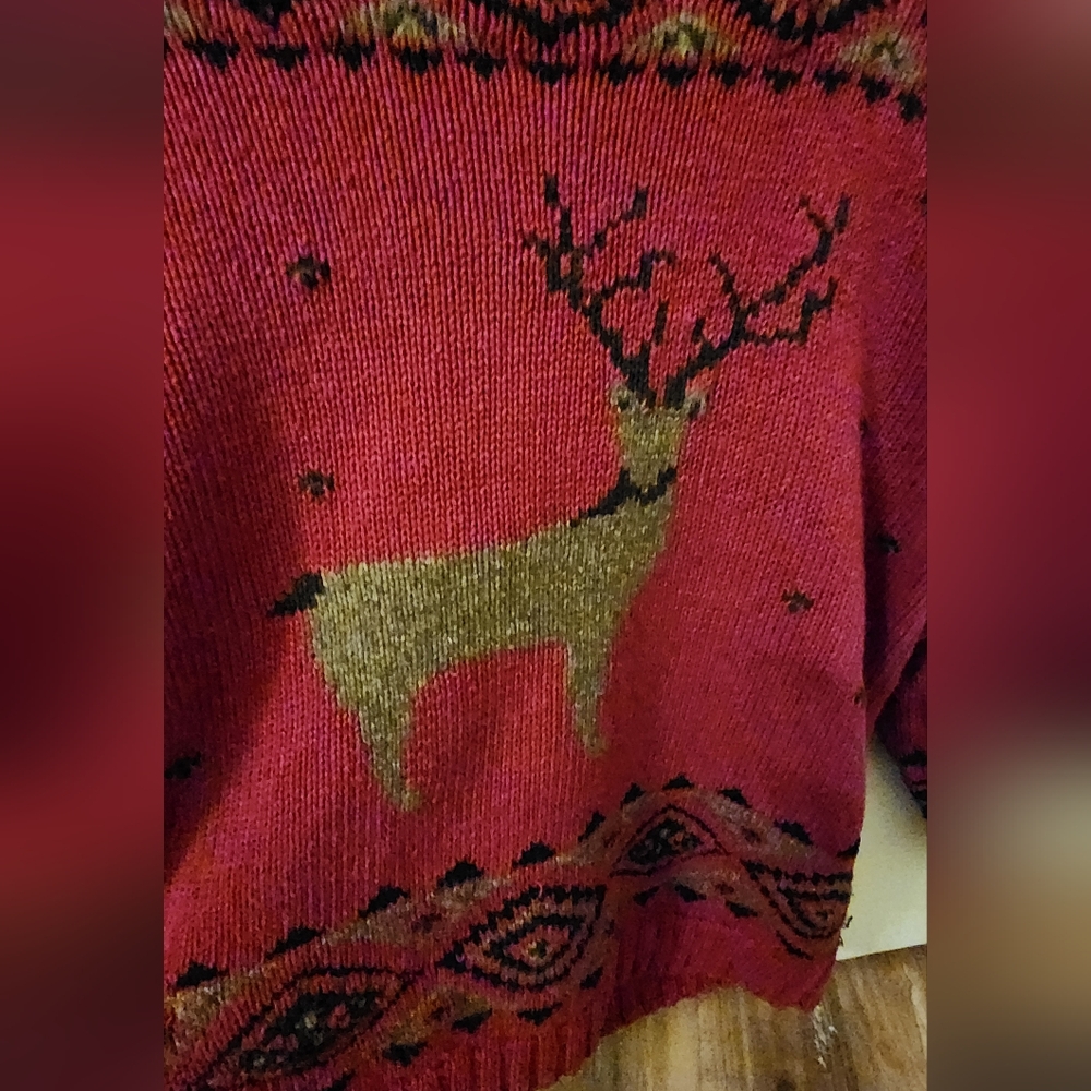 Eddie Bauer Red and Brown Deer Sweater - Picture 2 of 6
